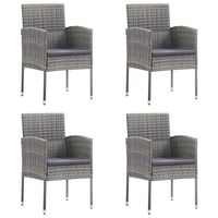 vidaXL Garden Chairs with Dark Grey Cushions 4 pcs Grey Poly Rattan, dark grey vidaXL Garden Chairs with Dark Grey Cushions 4 pcs Grey Poly Rattan