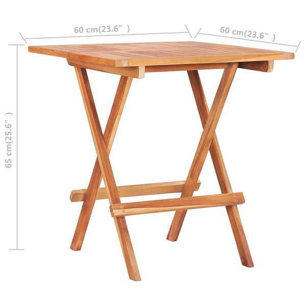 vidaXL Folding Bistro Table 60x60x65 cm Solid Teak Wood