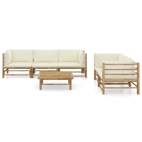 vidaXL 6 Piece Garden Lounge Set with Cream White Cushions Bamboo