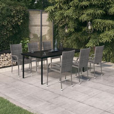 vidaXL 7 Piece Garden Dining Set Grey and Black, grey and black vidaXL 7 Piece Garden Dining Set Grey and Black