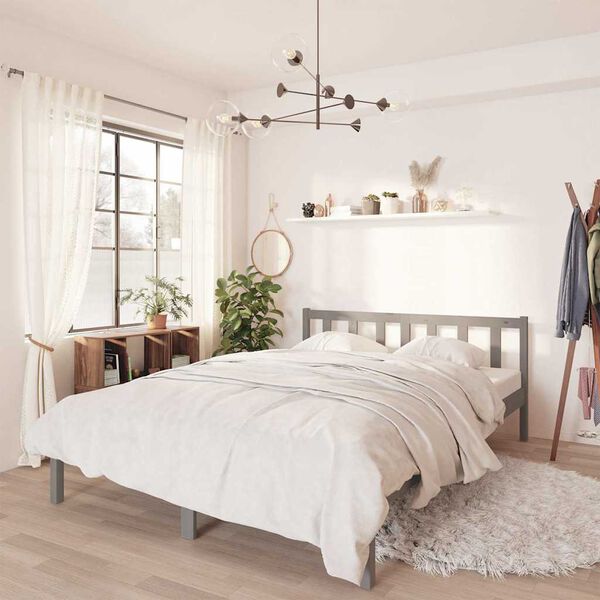 vidaXL Bed Frame without Mattress Grey Solid Wood 160x200 cm