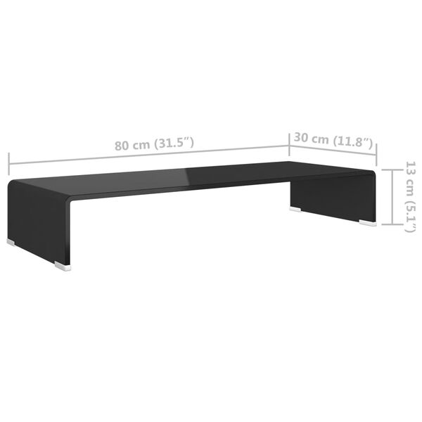 vidaXL TV Stand/Monitor Riser Glass Black 80x30x13 cm