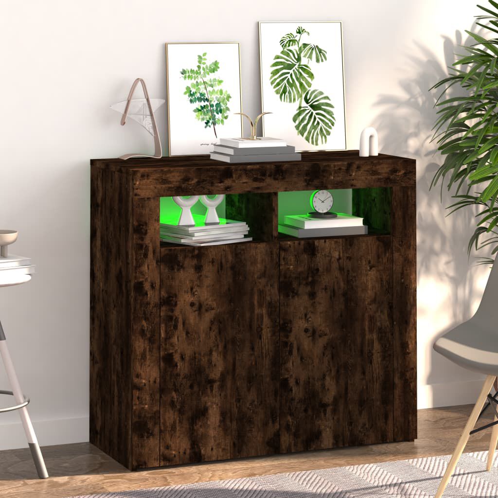 vidaXL Sideboard with LED Lights Smoked Oak 80x35x75 cm
