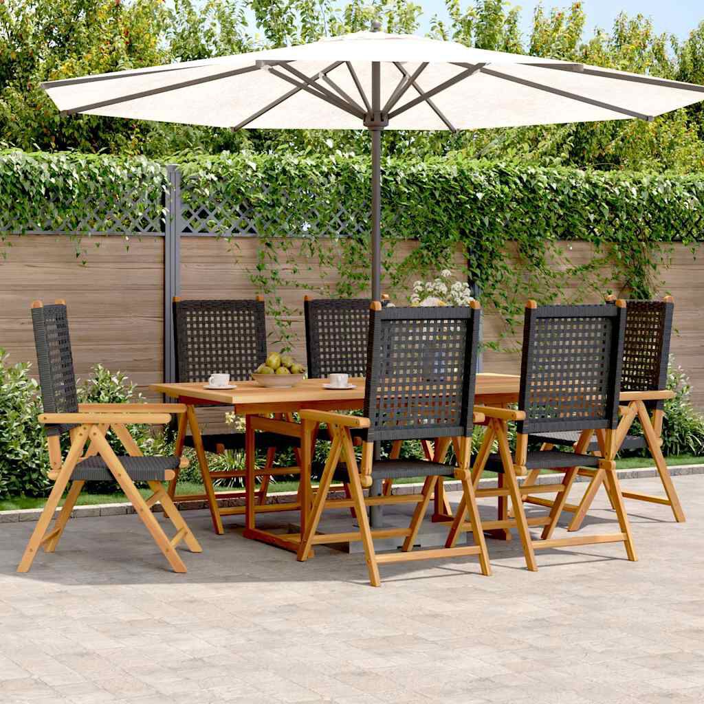vidaXL 7 Piece Garden Dining Set Black Poly Rattan and Solid Wood