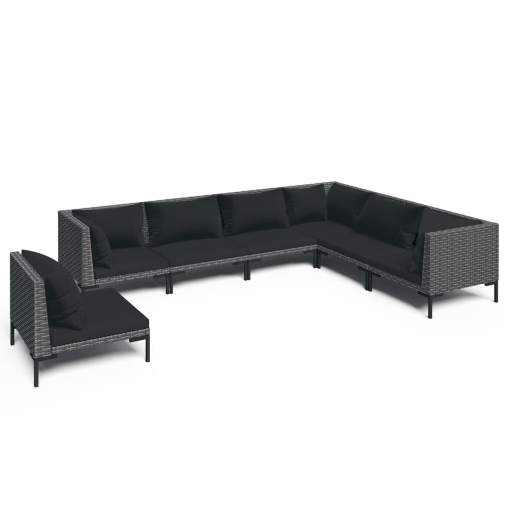 vidaXL 7 Piece Garden Lounge Set with Cushions Poly Rattan Dark Grey