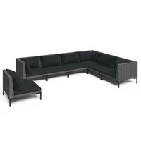 vidaXL 7 Piece Garden Lounge Set with Cushions Poly Rattan Dark Grey
