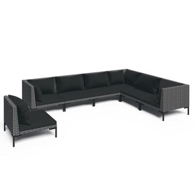 vidaXL 7 Piece Garden Lounge Set with Cushions Poly Rattan Dark Grey,  vidaXL 7 Piece Garden Lounge Set with Cushions Poly Rattan Dark Grey