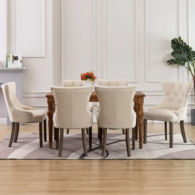 vidaXL Dining Chairs 6 pcs Beige Fabric, beige vidaXL Dining Chairs 6 pcs Beige Fabric