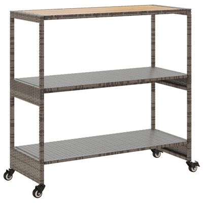 vidaXL Bar Cart 3-Tier Grey Poly Rattan and Solid Wood Acacia, grey and brown vidaXL Bar Cart 3-Tier Grey Poly Rattan and Solid Wood Acacia