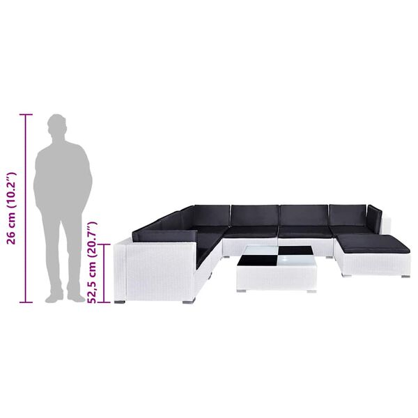 vidaXL 8 Piece Garden Lounge Set with Cushions Poly Rattan White