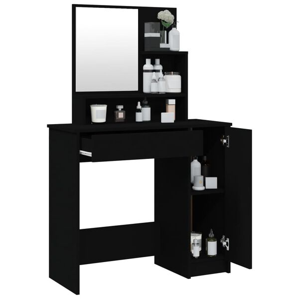 vidaXL Dressing Table with Mirror Black 86.5x35x136 cm