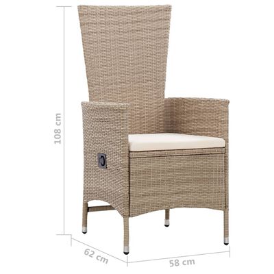 vidaXL 7 Piece Garden Dining Set Poly Rattan Beige