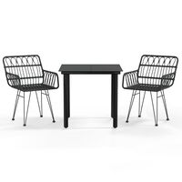 vidaXL 3 Piece Garden Dining Set Black Poly Rattan