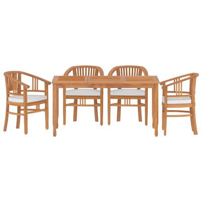 vidaXL 5 Piece Garden Dining Set Solid Wood Teak, cream white vidaXL 5 Piece Garden Dining Set Solid Wood Teak