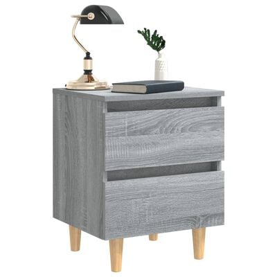 vidaXL Bed Cabinet with Solid Wood Legs Grey Sonoma 40x35x50 cm, grey sonoma vidaXL Bed Cabinet with Solid Wood Legs Grey Sonoma 40x35x50 cm