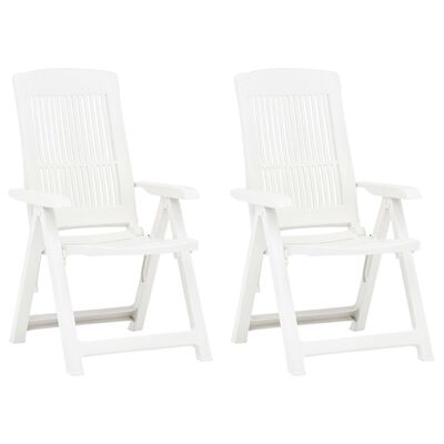 vidaXL Garden Reclining Chairs 2 pcs Plastic White, white vidaXL Garden Reclining Chairs 2 pcs Plastic White