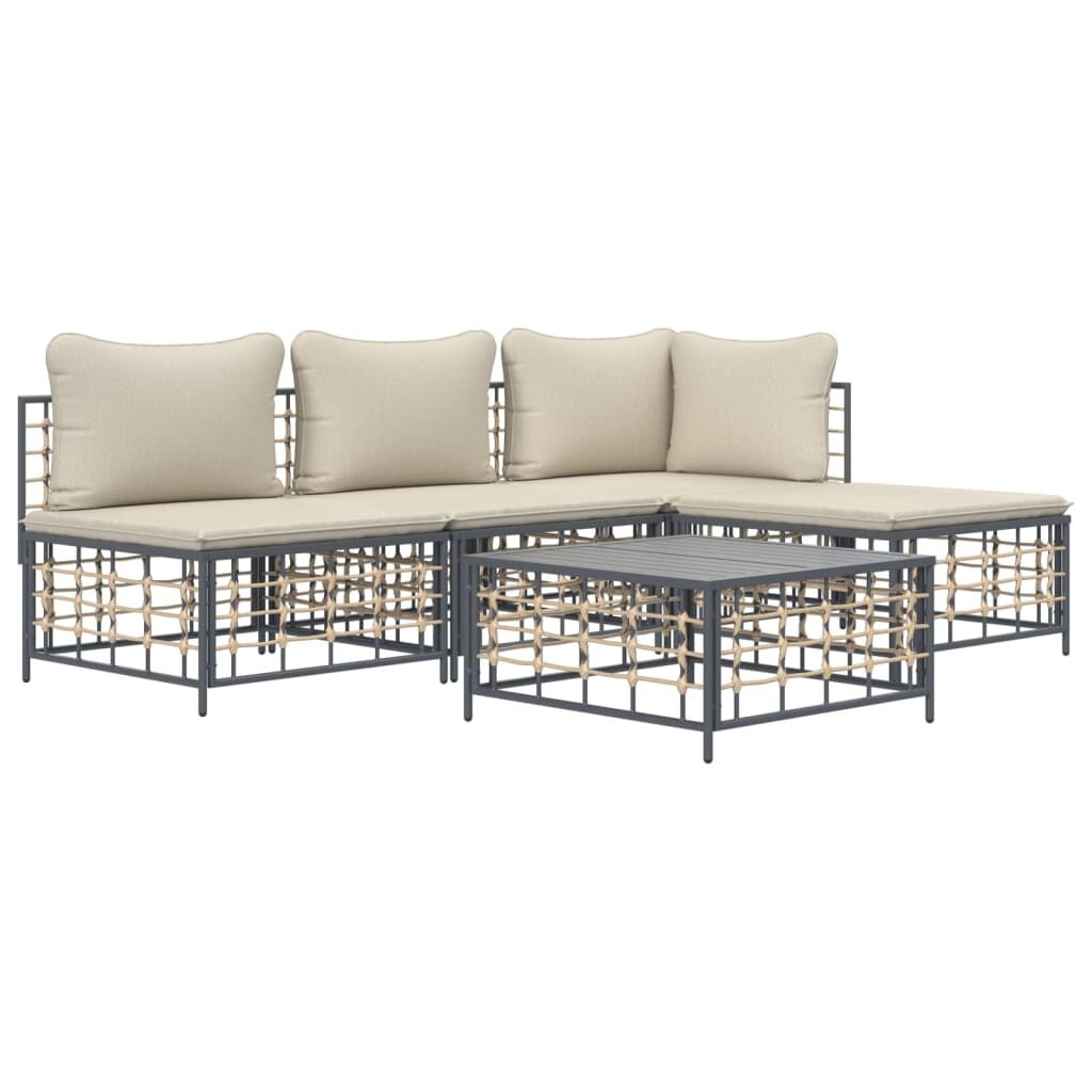 vidaXL 5 Piece Garden Lounge Set with Cushions Anthracite Poly Rattan