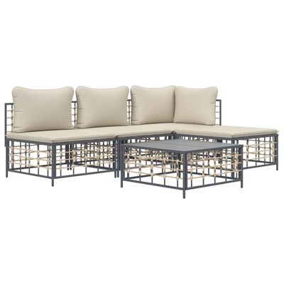 vidaXL 5 Piece Garden Lounge Set with Cushions Anthracite Poly Rattan,  vidaXL 5 Piece Garden Lounge Set with Cushions Anthracite Poly Rattan