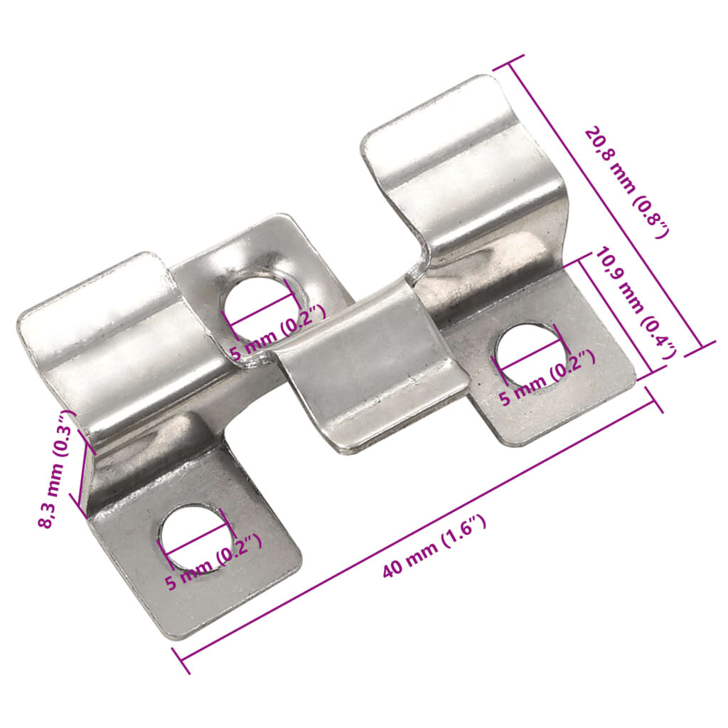 vidaXL 100 pcs Decking Clips with 200 Screws Stainless Steel