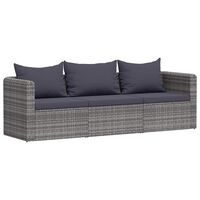 vidaXL 3 Piece Garden Sofa Set with Cushions Grey Poly Rattan,  vidaXL 3 Piece Garden Sofa Set with Cushions Grey Poly Rattan