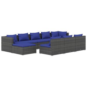 vidaXL 10 Piece Garden Lounge Set with Cushions Grey Poly Rattan