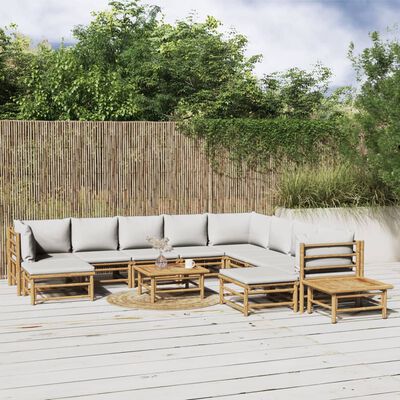 vidaXL 12 Piece Garden Lounge Set with Light Grey Cushions Bamboo,  vidaXL 12 Piece Garden Lounge Set with Light Grey Cushions Bamboo