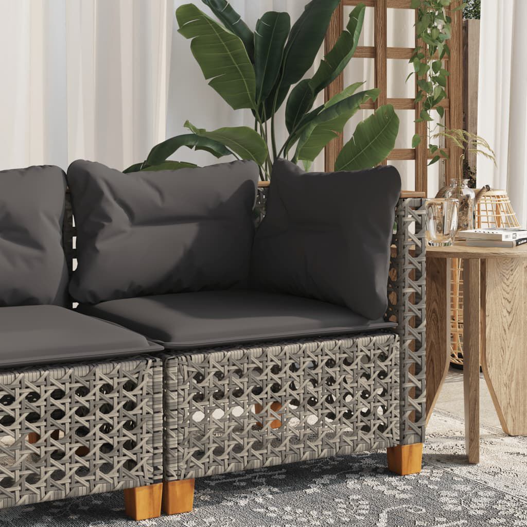 vidaXL Garden Sofa Corner with Cushions Grey Poly Rattan