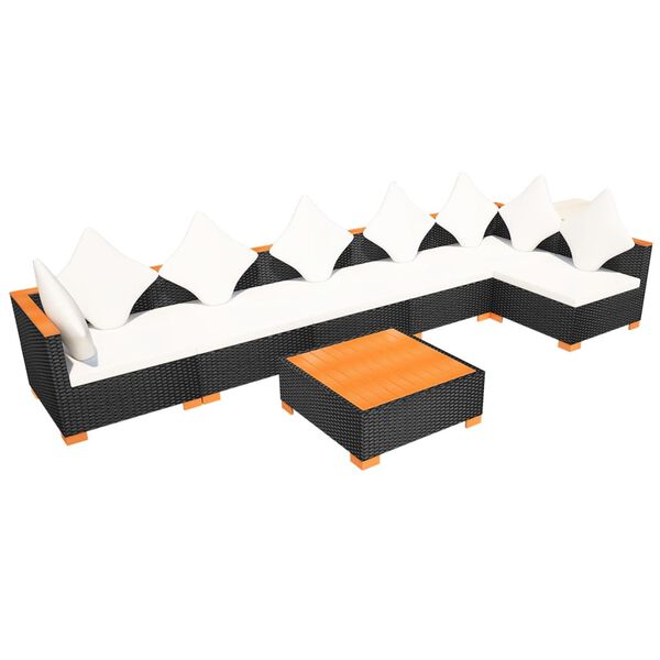 vidaXL 7 Piece Garden Lounge Set with Cushions Poly Rattan Black