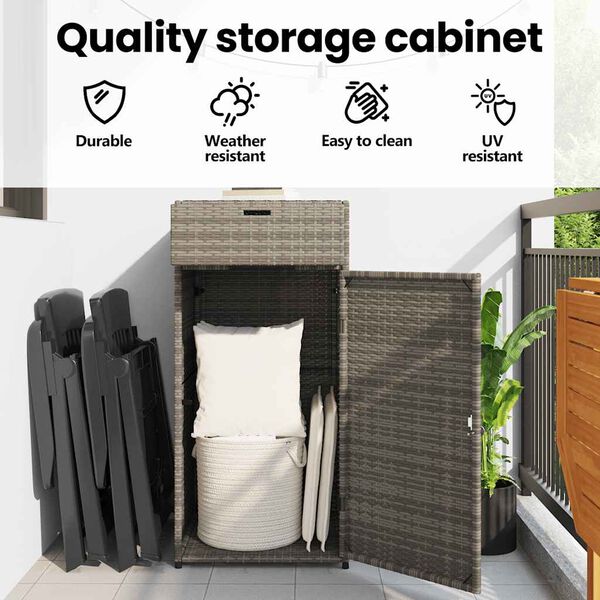 vidaXL Garden Storage Cabinet Grey 55x55x111 cm Poly Rattan