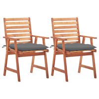 vidaXL Outdoor Dining Chairs 2 pcs with Cushions Solid Acacia Wood, grey vidaXL Outdoor Dining Chairs 2 pcs with Cushions Solid Acacia Wood