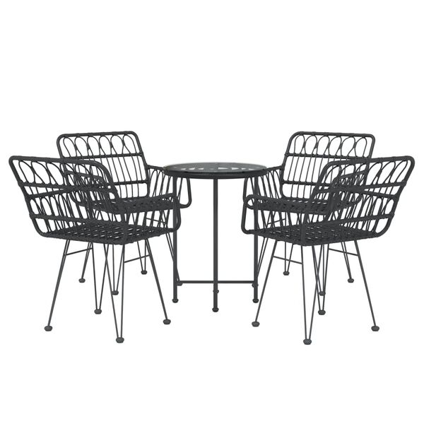 vidaXL 5 Piece Garden Dining Set Black Poly Rattan