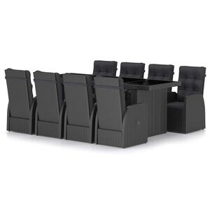 vidaXL 9 Piece Outdoor Dining Set with Cushions Poly Rattan Black