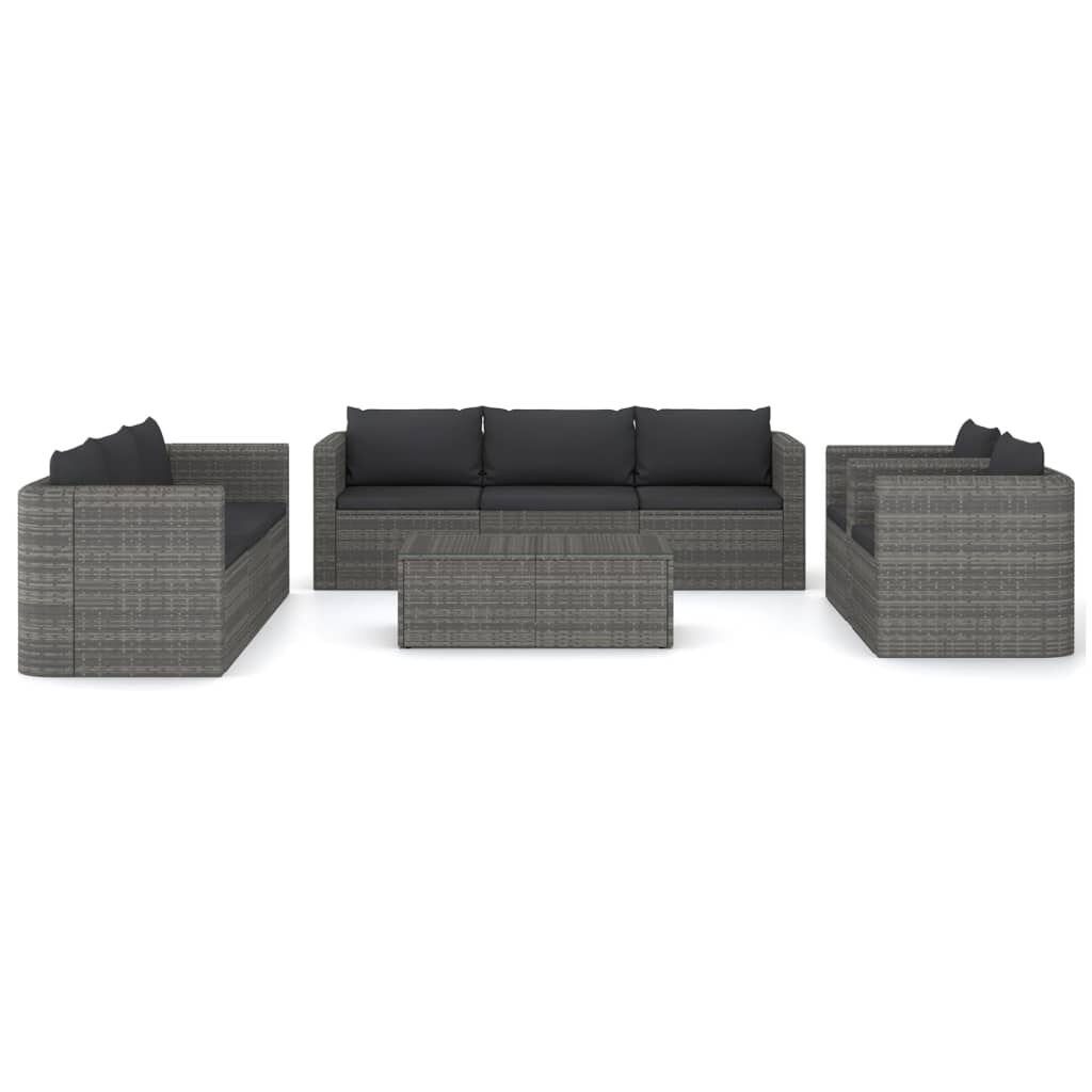 vidaXL 9 Piece Garden Lounge Set with Cushions Poly Rattan Grey