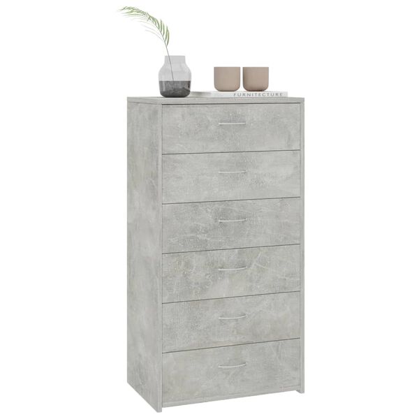 vidaXL Sideboard with 6 Drawers Concrete Grey 50x34x96 cm Engineered Wood