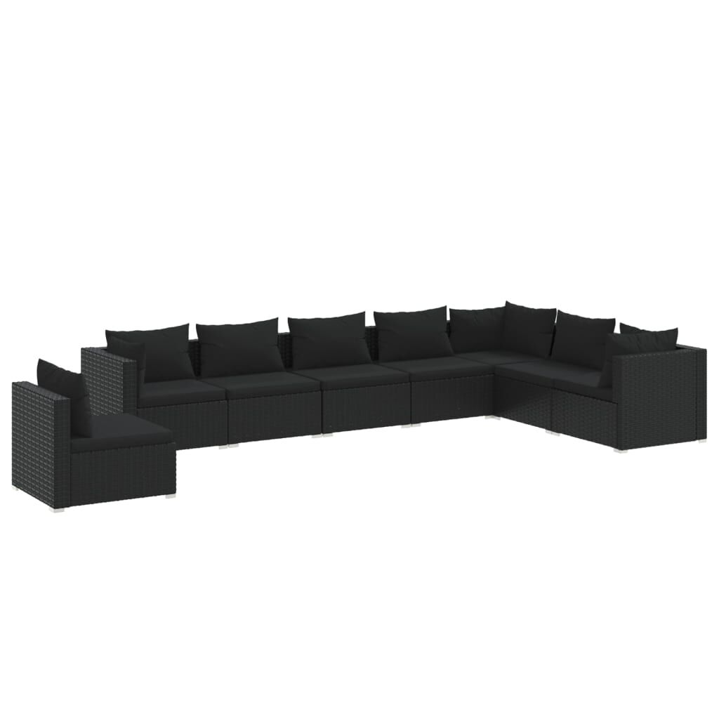 vidaXL 8 Piece Garden Lounge Set with Cushions Poly Rattan Black