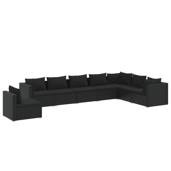 vidaXL 8 Piece Garden Lounge Set with Cushions Poly Rattan Black