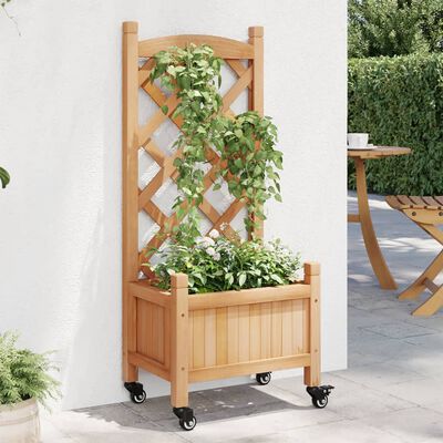 vidaXL Planter with Trellis and Wheels Brown Solid Wood Fir, brown vidaXL Planter with Trellis and Wheels Brown Solid Wood Fir