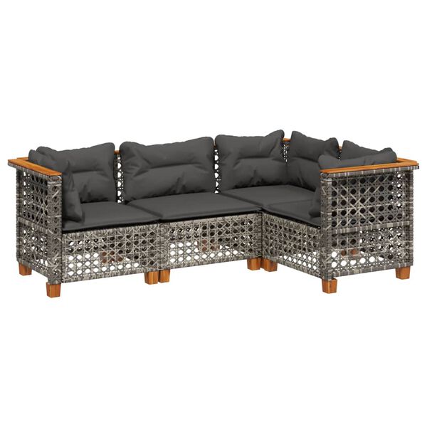 vidaXL 4 Piece Garden Sofa Set with Cushions Grey Poly Rattan