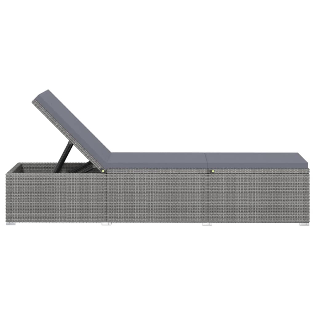 vidaXL Sun Lounger with Cushion and Tea Table Poly Rattan Grey