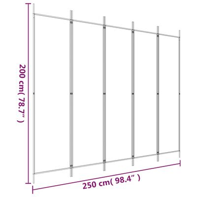 vidaXL 5-Panel Room Divider White 250x200 cm Fabric, white vidaXL 5-Panel Room Divider White 250x200 cm Fabric