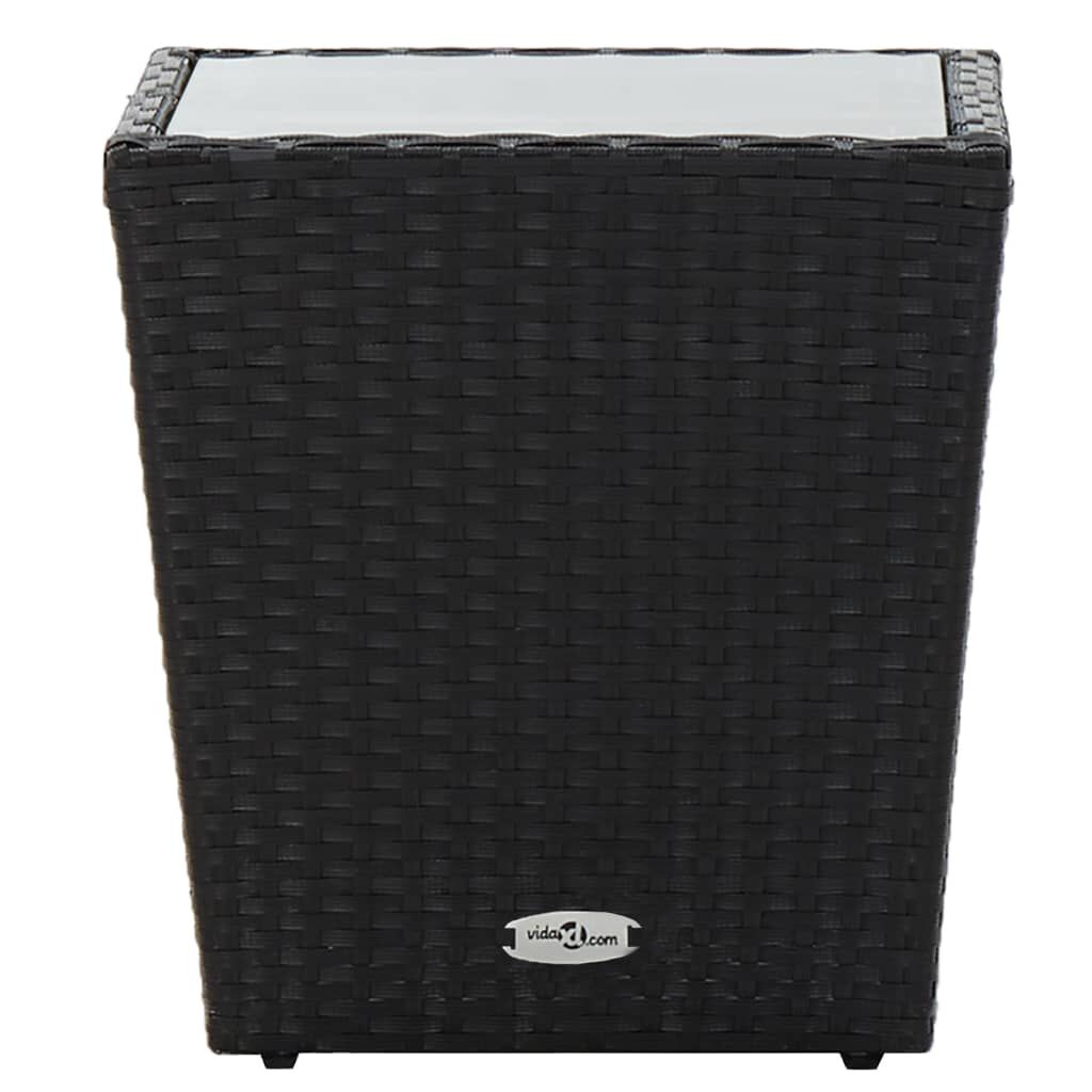 vidaXL Tea Table Black 41.5x41.5x43 cm Poly Rattan and Tempered Glass