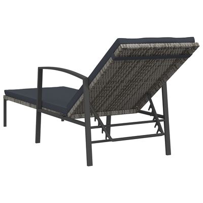 vidaXL Garden Sun Lounger with Cushion Poly Rattan Grey, grey vidaXL Garden Sun Lounger with Cushion Poly Rattan Grey