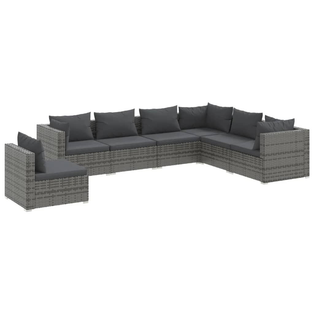 vidaXL 7 Piece Garden Lounge Set with Cushions Poly Rattan Grey