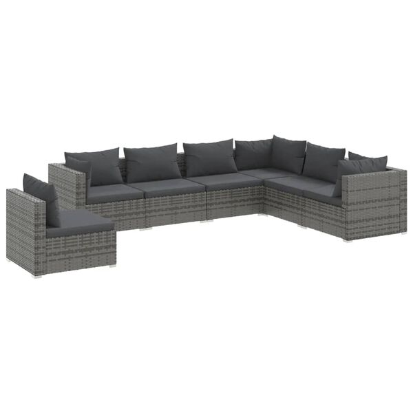vidaXL 7 Piece Garden Lounge Set with Cushions Poly Rattan Grey