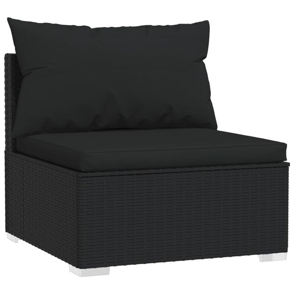 vidaXL 7 Piece Garden Lounge Set with Cushions Black Poly Rattan