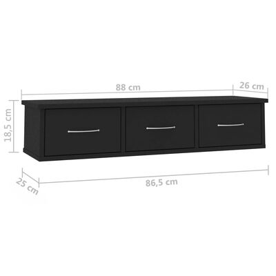 vidaXL Wall-mounted Drawer Shelf Black 88x26x18.5 cm Engineered Wood, black vidaXL Wall-mounted Drawer Shelf Black 88x26x18.5 cm Engineered Wood