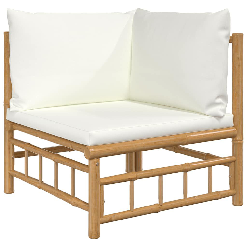 vidaXL 2 Piece Garden Lounge Set with Cream White Cushions Bamboo