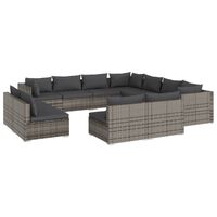vidaXL 11 Piece Garden Lounge Set with Cushions Grey Poly Rattan