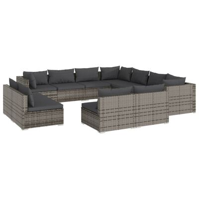 vidaXL 11 Piece Garden Lounge Set with Cushions Grey Poly Rattan, grey and anthracite vidaXL 11 Piece Garden Lounge Set with Cushions Grey Poly Rattan