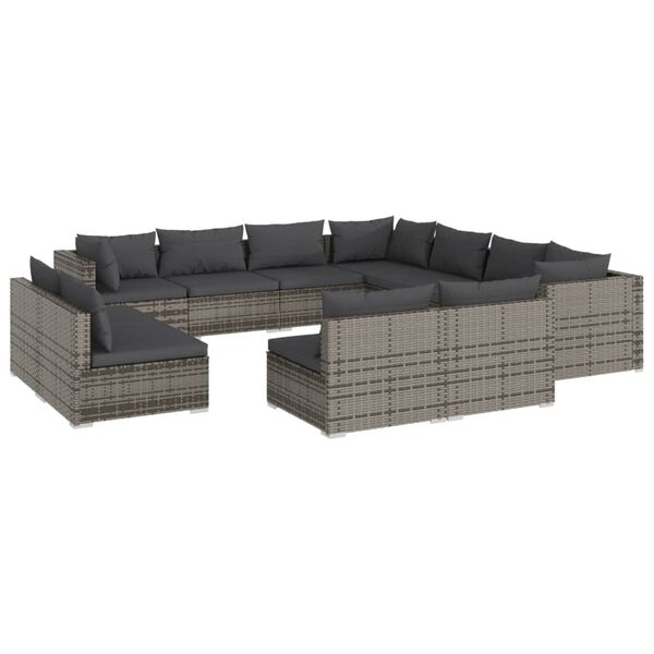 vidaXL 11 Piece Garden Lounge Set with Cushions Grey Poly Rattan
